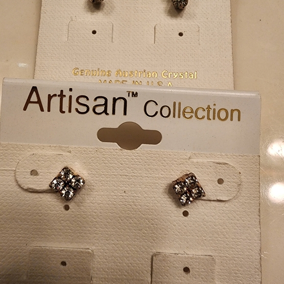 Artisan Collection 2 pair earrings genuine Austrian Crystals silver tone US Made - Picture 5 of 7